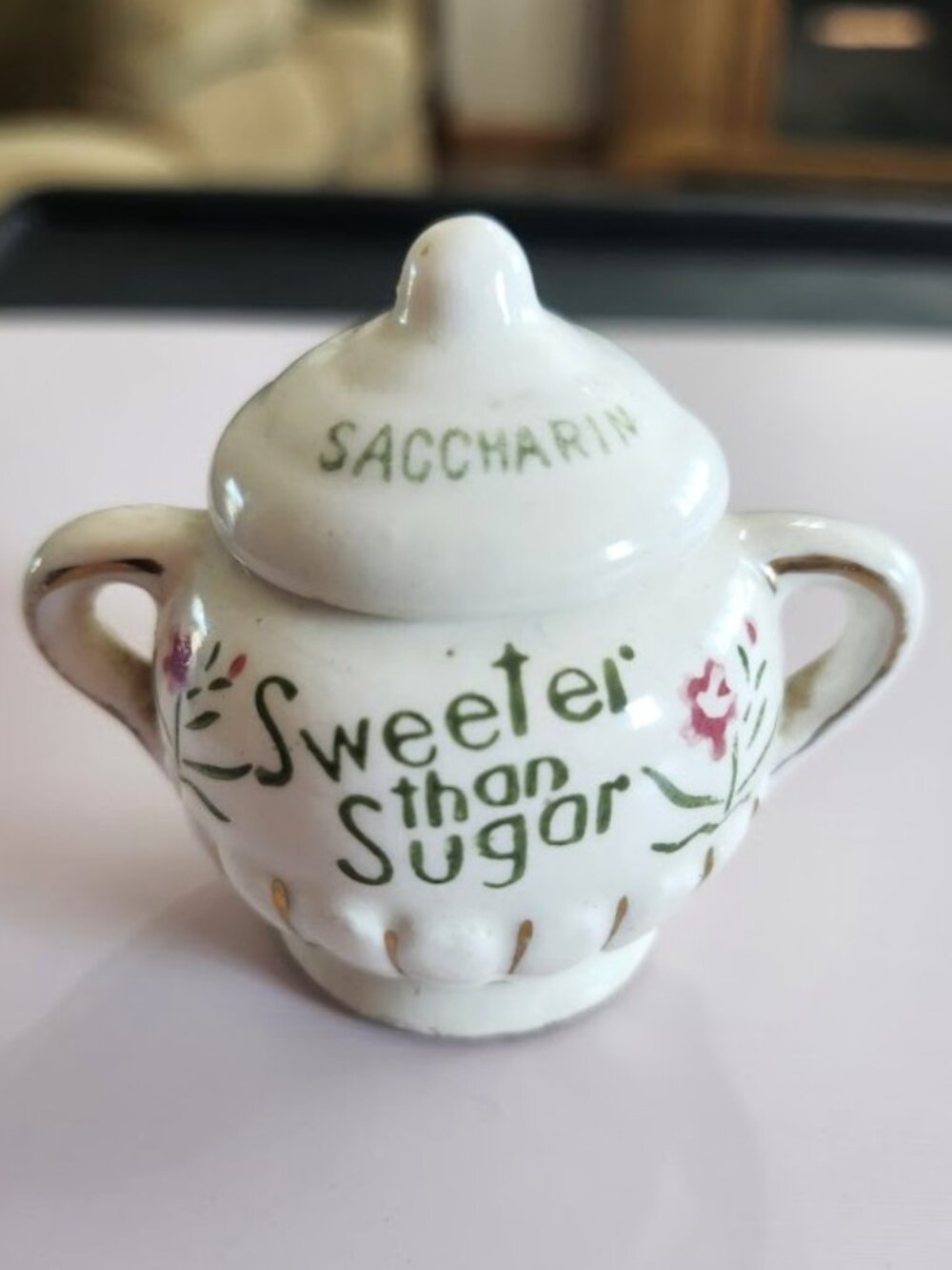 Vintage Sweeter Than Sugar Ceramic Sugar Sweetener Bowl Cup with lid small mini